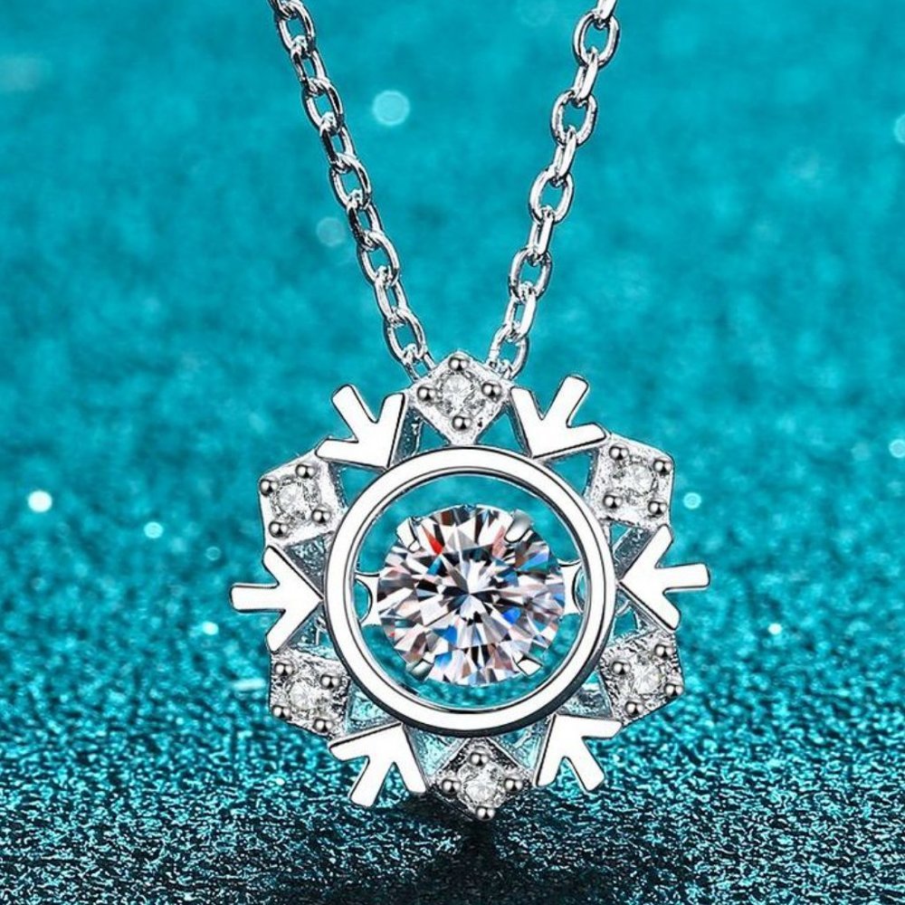 Certified 1/2ct. t.w. Diamond Moissanite Dancing Snowflake Necklace NEW